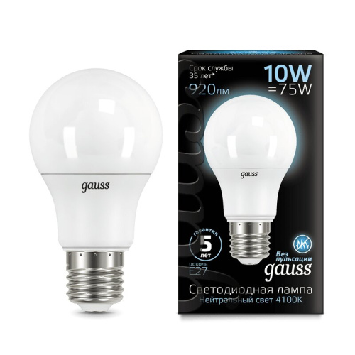 Лампа Gauss LED A60 10W E27 4100K 1/10/50