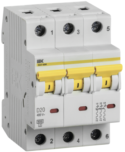 Автоматический выключатель ВА47-60M 3P D 20А 6кА KARAT IEK