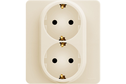 Розетка 2-местная с заземлением без защитных шторок 16А в сборе слоновая кость INSPIRIA