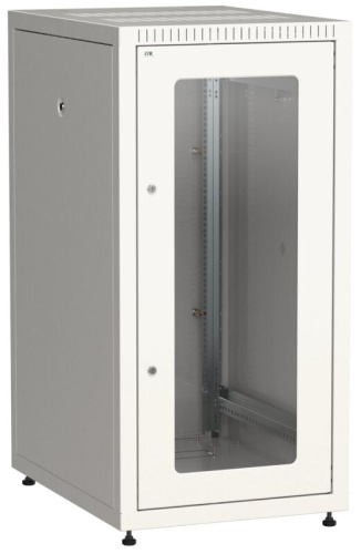 LINEA E Шкаф напольный сетевой 19" 24U 600х800мм стеклянная передняя дверь задняя металлическая серы