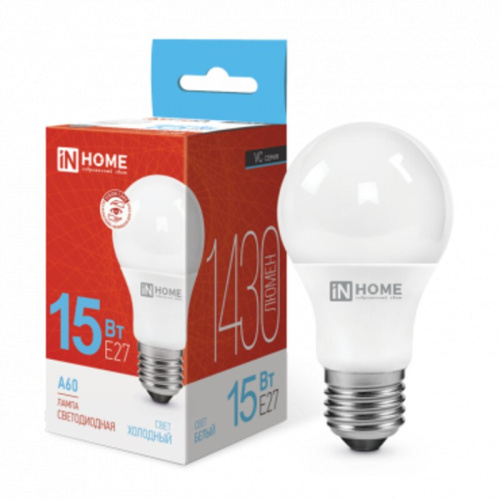 Лампа светодиодная LED-A60-VC 15Вт 230В Е27 6500К 1430Лм IN HOME