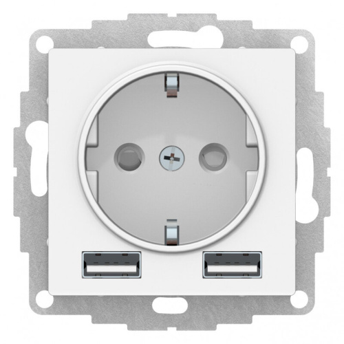 Розетка 16А c 2 USB A+A, 5В/2,4А, 2х5В/1,2А, механизм, БЕЛЫЙ ATLASDESIGN