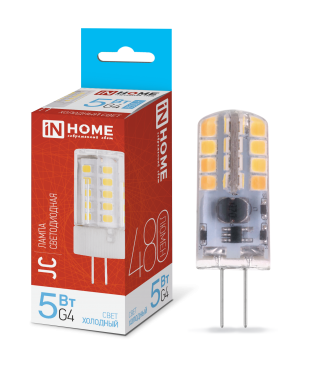 Лампа светодиодная LED-JC 5Вт 12В G4 6500К 480Лм IN HOME