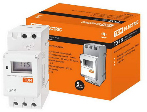 Таймер электронный на DIN-рейку ТЭ15-1мин/7дн-16on/off-16А-DIN TDM