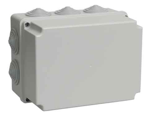 Коробка распаячная КМ41246 для открытой проводки безгалогенная (HF) 190х140х120мм IP55 10 гермо сеая