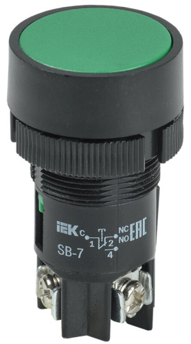 Кнопка SВ-7 "Пуск" зеленая d22мм/240В NO+NC GENERICA