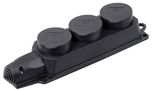 Розетка (колодка) 3-местная РБ33-1-0м с защитными крышками IP44 ОМЕГА каучук IEK