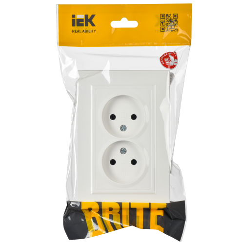 Розетка 2-местная без заземления без защитных шторок 10А в сборе РС12-2-БрБ белый BRITE IEK
