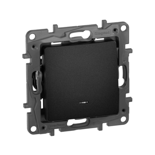 Выключатель 1-клавишный с подсветкой/индикацией схема 1L 10АХ безвинтовые зажимы антрацит ETIKA