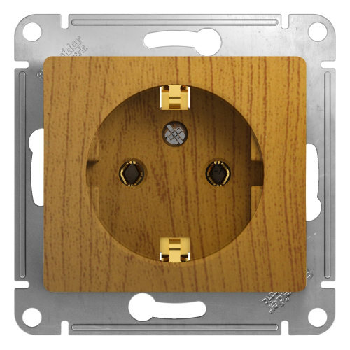 Розетка с заземлением, 16А, механизм, ДЕРЕВО ДУБ, GLOSSA