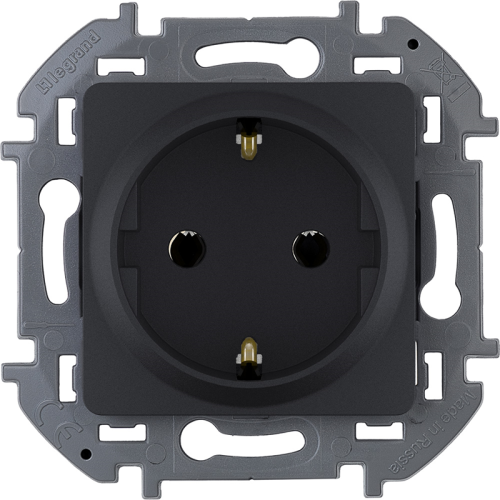 Розетка 1-местная с заземлением без защитных шторок 16А антрацит INSPIRIA