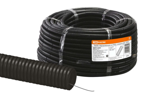 Труба гофрированная ПНД безгалогенная (HF) d 40 с зондом (25 м) легкая 350H черная TDM