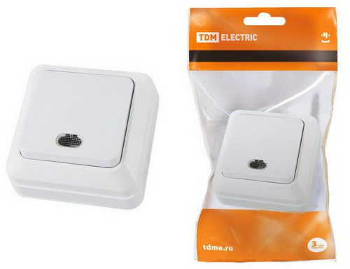 Выключатель 1-кл. открытой установки с подсветкой IP20 10А, белый "Ладога" TDM
