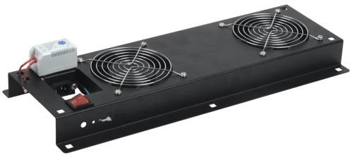 Панель вентиляторная с выключателем и термостатом 2 вентилятора без кабеля питания черная ITK