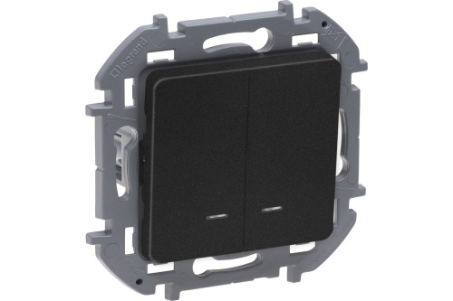 Выключатель 2-клавишный с подсветкой/индикацией схема 5L 10АХ безвинтовые зажимы антрацит INSPIRIA