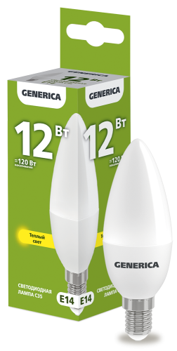 Лампа светодиодная C35 свеча 12Вт 230В 3000К E14 GENERICA