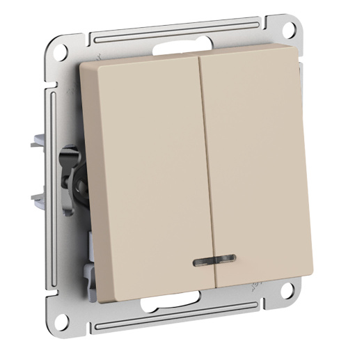 Выключатель 2-клавишный с подсветкой, сх.5а, 10АХ, механизм, ПЕСОЧНЫЙ ATLASDESIGN