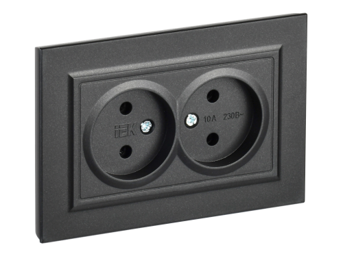 Розетка 2-местная без заземления без защитных шторок 10А в сборе РС12-2-БрЧ черный BRITE IEK