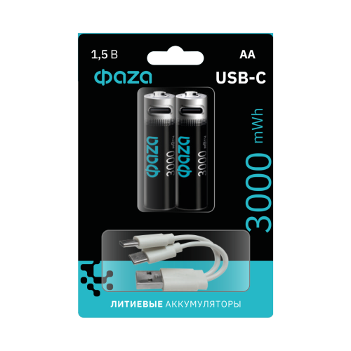 Литиевый Аккумулятор с Type-C ФАZА  АА 3000 mWh USB BL-2