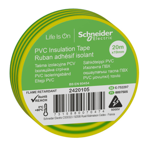 Изолента ПВХ 19ммХ20м Желто-зеленая Schneider Electric