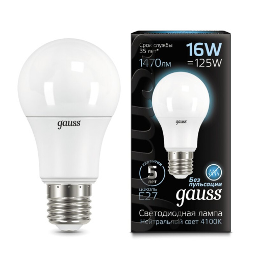 Лампа Gauss LED A60 16W E27 4100K 1/10/50