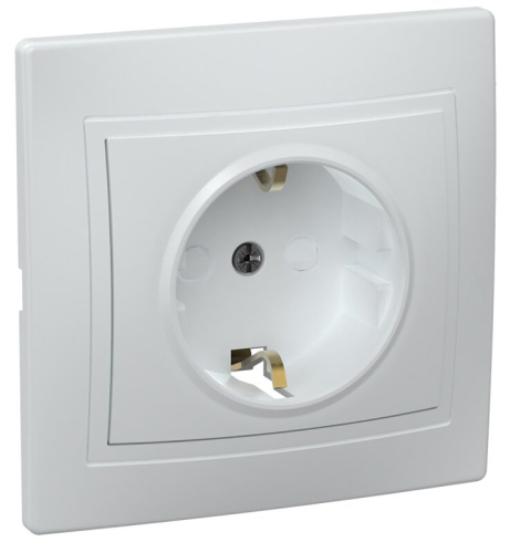 Розетка 1-местная с заземлением с защитными шторками 16А кер. РСш10-3-КБ белый KVARTA GENERICA