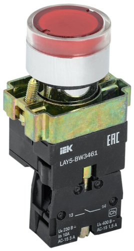 Кнопка управления LAY5-BW3461 с подсветкой красный 1NO IEK