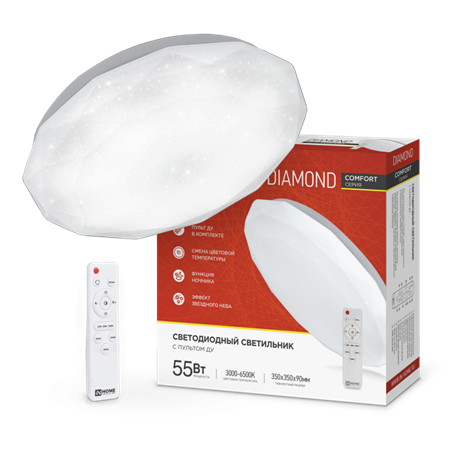 Светильник светодиодный COMFORT DIAMOND 55Вт 230В 3000-6500K 4400Лм 350x90мм с пультом ДУ IN HOME