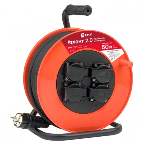 Удлинитель на катушке "Атлант 2.0" 4 гнезда 50м с заземлением КГхл 3*1,5 16А/3,5кВт IP44 PROxima