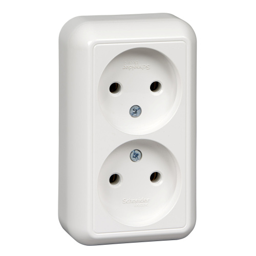 Розетка О/У 2-я без заземления без шторок 16А 250В, БЕЛЫЙ Wessen ПРИМА