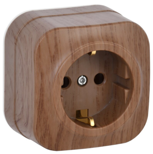 Розетка 1-местная для открытой установки с заземлением без защитных шторок 16А РС20-3-ХД дуб GLORY I