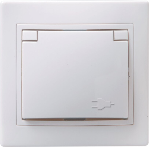 Розетка 1-местная с заземлением с защитными шторками с крышкой 16А РСбш10-3-КБ белый KVARTA GENERICA