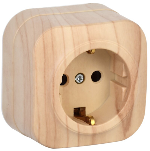 Розетка 1-местная для открытой установки с заземлением без защитных шторок 16А РС20-3-ХС сосна GLORY