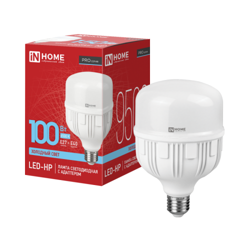 Лампа светодиодная LED-HP-PRO 100Вт 230В E27 с адаптером Е40 6500К 9500Лм IN HOME