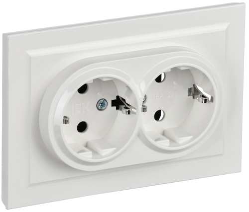 Розетка 2-местная с заземлением без защитных шторок 16А в сборе РС12-3-БрБ белый BRITE IEK