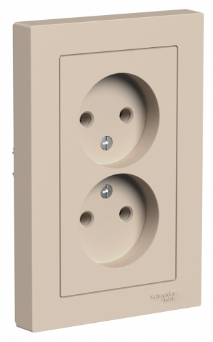 Розетка двойная без заземления,16А, в сборе, ПЕСОЧНЫЙ, ATLASDESIGN