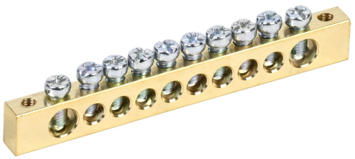 Шина PEN "земля-ноль" 8х12мм 10/2 (10групп/крепеж по краям) IEK