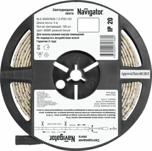 Светодиодная лента Navigator 71 766 NLS-5050СW30-7.2-IP20-12V R5