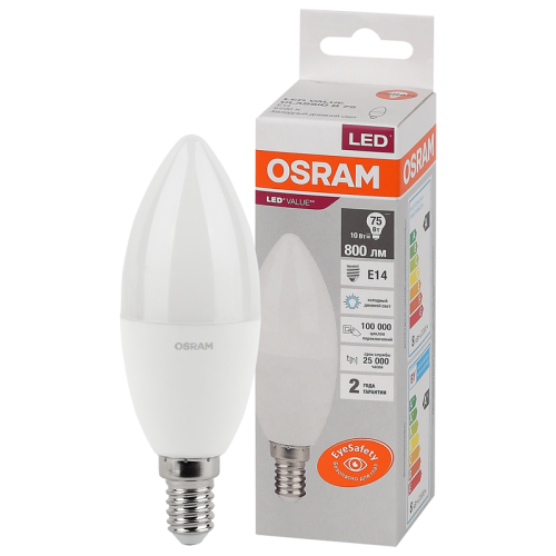 Лампа светодиодная свеча LV CLB 75 10SW/865 220-240V FR E14 800Лм 200*25000h OSRAM