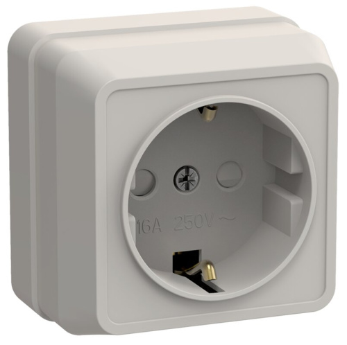 Розетка 1-местная с з/к с защитными шторками для открытой установки 16А РСш20-3-ОКм крем OKTAVA