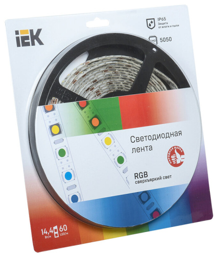 Светодиодная лента 5м  блистер  LSR-5050RGB60-14,4-IP65-12V IEK