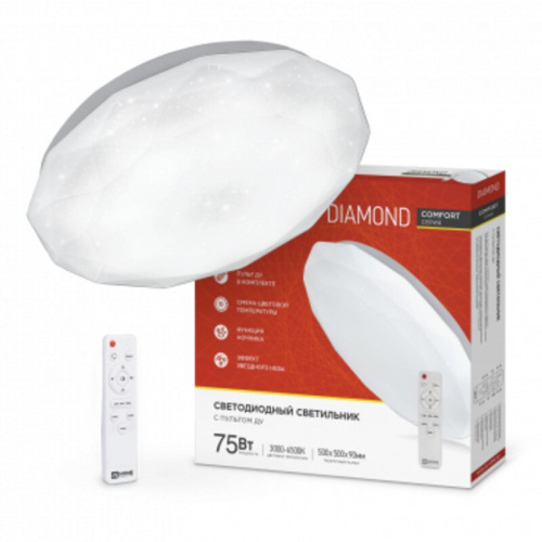 Светильник светодиодный COMFORT DIAMOND 75Вт 230В 3000-6500К 6000Лм 480x80мм с пультом ДУ  IN HOME