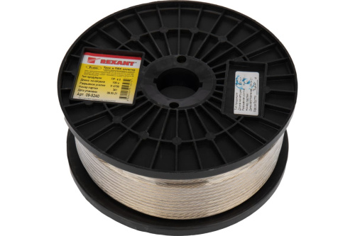 Трос стальной в ПВХ оплетке d=4,0мм, прозрачный (бухта 100м) REXANT