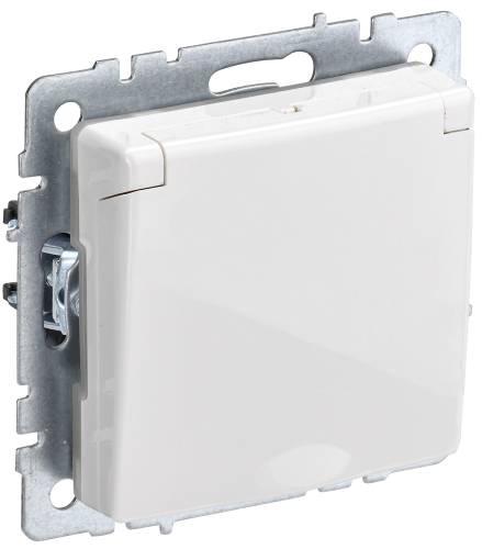 Розетка 1-местная с заземлением с защитными шторками и крышкой 16А IP44 РСбш10-3-44-БрБ белый BRITE 