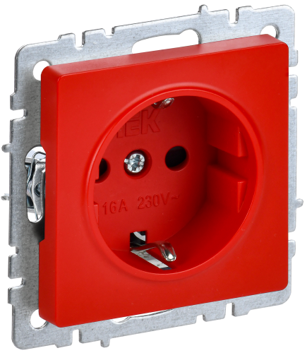 Розетка 1-местная с заземлением с защитными шторками 16А РС14-1-0-БрК красный BRITE IEK