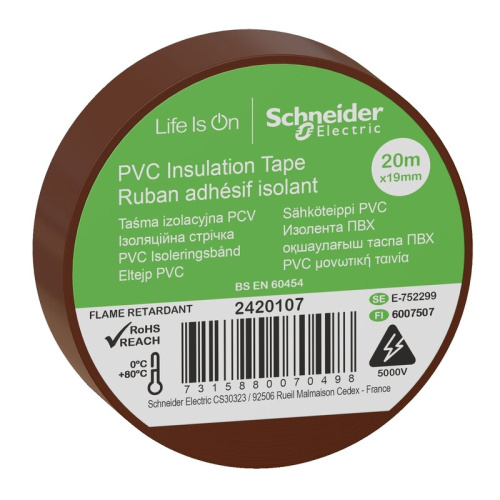 Изолента ПВХ 19ммХ20м Коричневая Schneider Electric