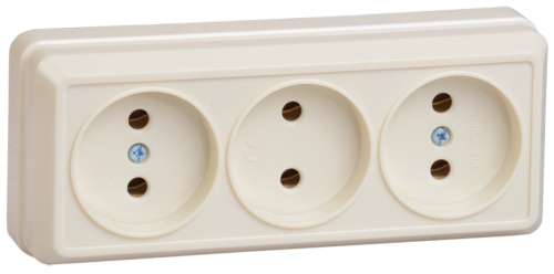 Розетка 3-местная без заземления для открытой установки 10А РС23-2-ОК кремовый OKTAVA GENERICA