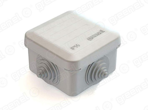 Коробка распаячная 70х70х40 IP55  для наружного монтажа с откидной крышкой цвет серый RAL 7035 4 ге