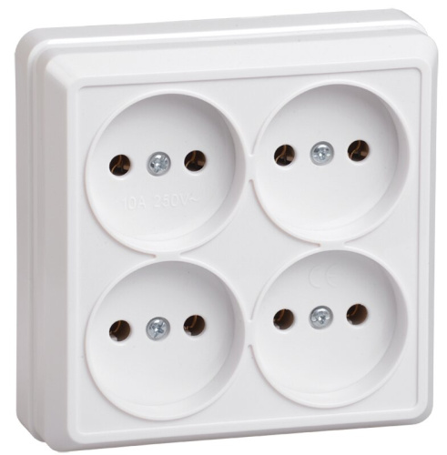Розетка 4-местная без заземления для открытой установки 10А РС24-2-ОБ белый OKTAVA GENERICA