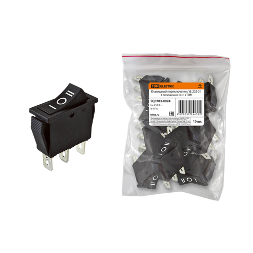 Клавишный переключатель YL-202-01 черный, 3 положения 1з+1з TDM